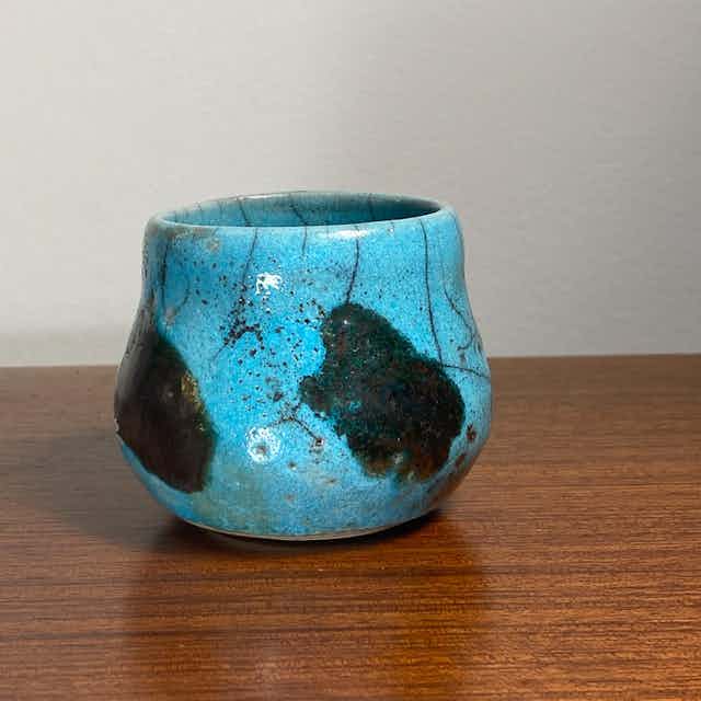 Small copper raku rounded pot